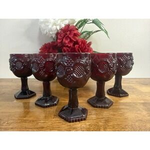 Avon‎ Cape Cod Ruby Red Goblet Set Vintage Glass Stemware Pressed Glass Wine